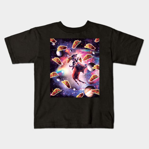 Cowboy Space Cat On Goat Unicorn - Taco Kids T-Shirt by Random Galaxy